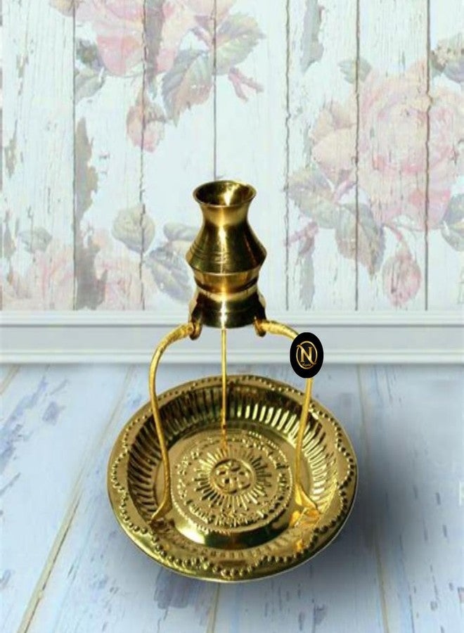 Navyaksh Tripai Shivling Lota Stand with Plate for Shivling Puja, Milk & Water Jalabhisek, Brass, Gold - Image 1